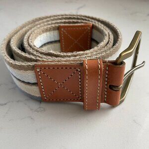 Eddie Bauer Outfitter Stripe Textile Belt Brass Buckle Leather Trim  34"-38"